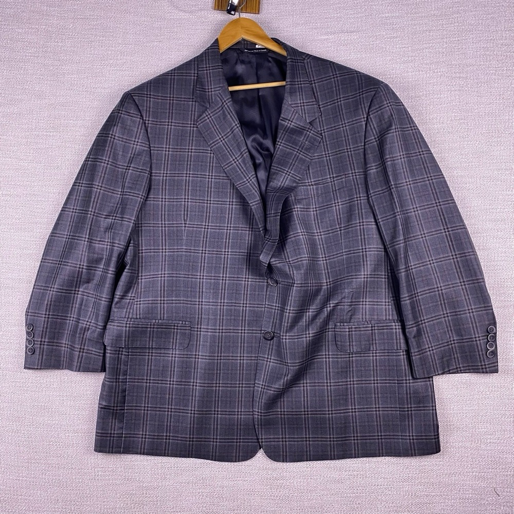 Coppley Blazer Sport Coat 52R Mens Rich Reda Super 130s Gray Plaid VGUC - Picture 2 of 10